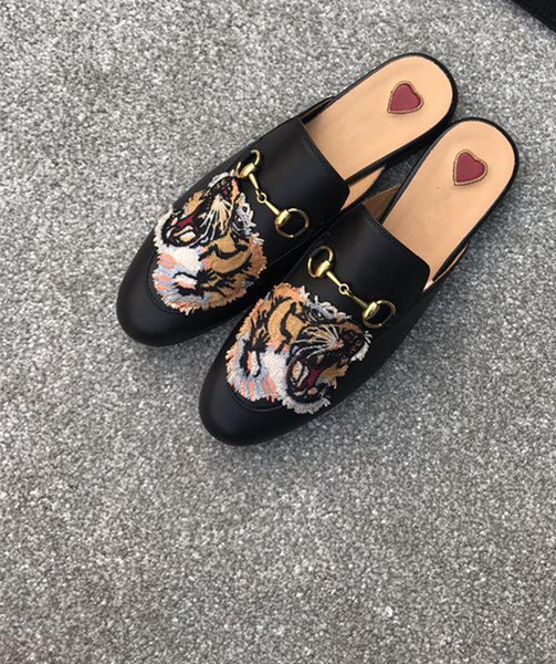 new Quality Women Princetown Stamp Leather Print Slipper Shoes,Leather Sole,Horsebit detail,Size 35-40,