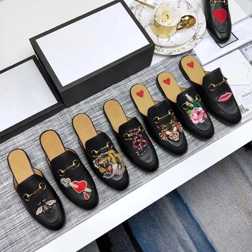 high Quality Women Princetown Stamp Leather Print Slipper Shoes,Leather Sole,Horsebit detail Size 35-40 