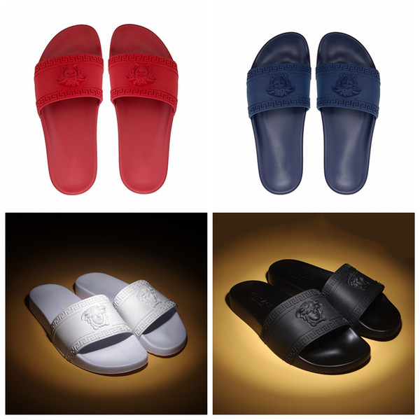 High Quality Luxury Designer Slippers Men Women Summer Black White Red Blue Beach Medusa Slide Fashion Scuffs Sandals Indoor Shoes Size36-46