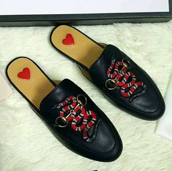 Lady Brand Flats Shoes Summer Slippers Cow Leather Non-slipping Sole High Quality Original Package Animal embroidery(Dust Bag,Box)