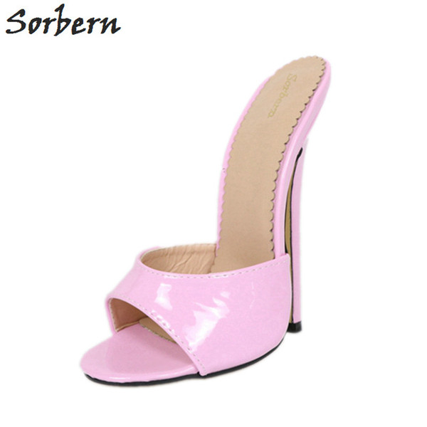 Sorbern Shiny Red Slippers Women 18Cm Stilettos Crossdresser Slides Sexy Fetish High Heel Custom Colors Open Toe Shoes Summer