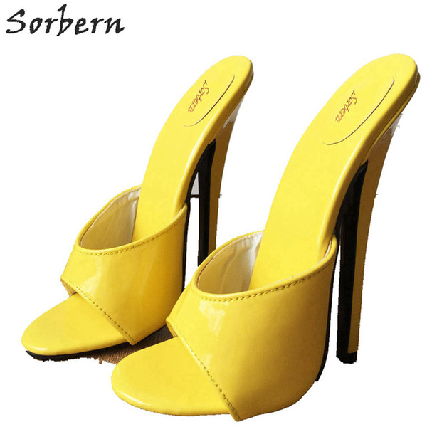 Sorbern Yellow 18Cm High Heel Slippers Women Open Toe Stilettos Mules Unisex Plus Size 46 Outdoor Women Shoes Summer Fetish Heel