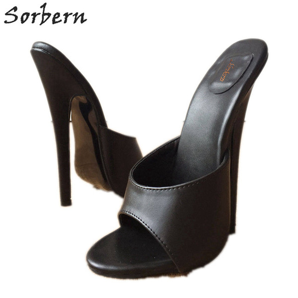 Sorbern 18Cm Mule Sexy Mistress Hi Heel Slides Ladies Unisex Open Toe Shoes Stiletto Fetish Slipper Slides Mule Black Matte