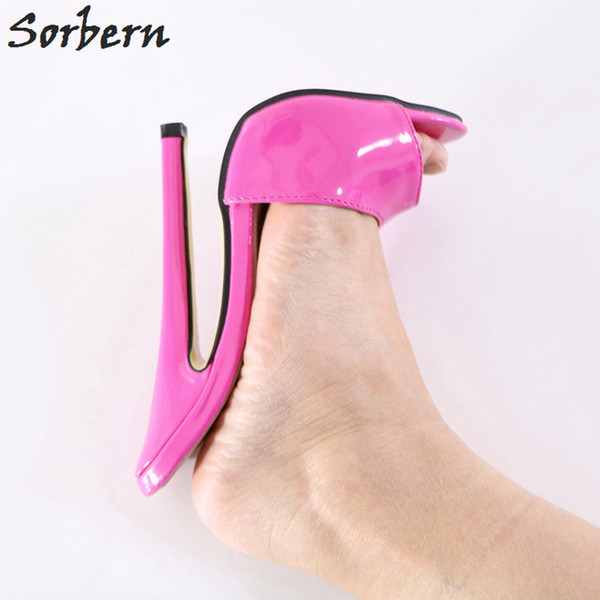 Sorbern Peach Open Toe Slippers Women Shiny Ultra High Heels Slides Ladies Mules Shoes Women Designer Shoes Summer Slippers