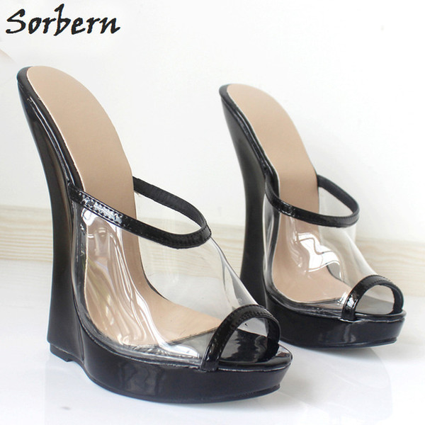 Sorbern Plus Size Women Sandals Shoes Plus Size 36-46 PVC Patent Leather Peep Toe Fashion Slip On Unisex Dance Sandals Shoe