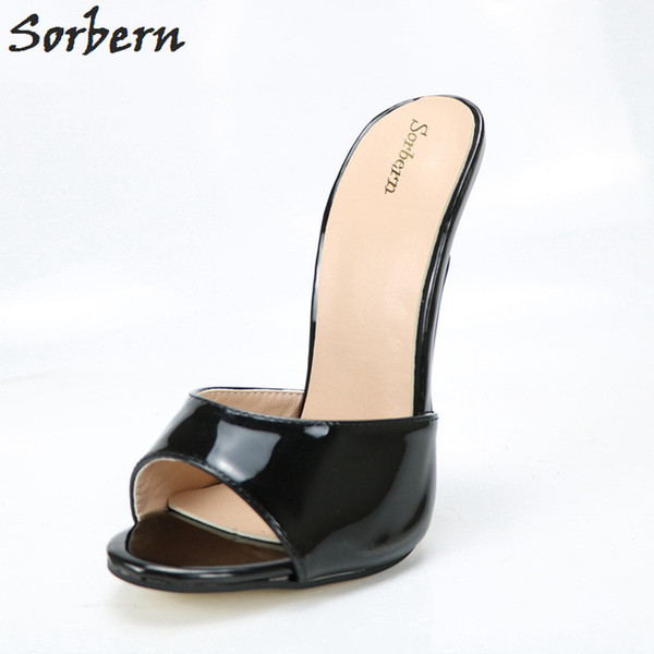 Sorbern Sexy Shiny 18Cm Super High Heel Slippers Women Open Toe Outdoor Slides Female Custom Colors Slip On Summer Shoes Women