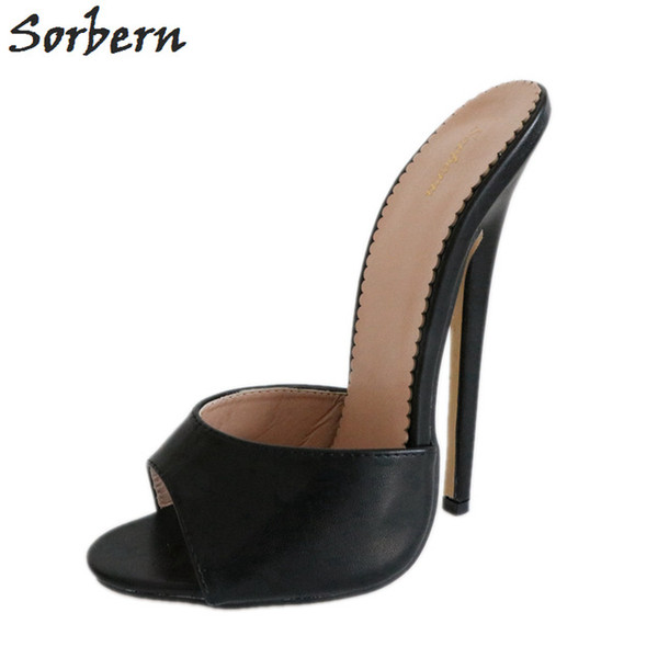 Sorbern Elegant White 18Cm High Heel Slippers Women Peep Toe Stilettos Slides Female Shoes Summer Runway Shoes Women 