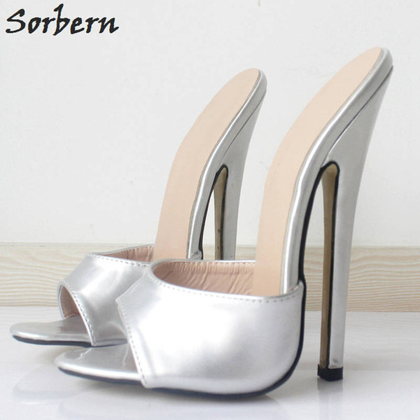 Sorbern Plus Size Women Sandals Peep Toe 18CM Heels Sandals Slippers Patent Leather Custom Made Color Slip On Ladies Party Shoes