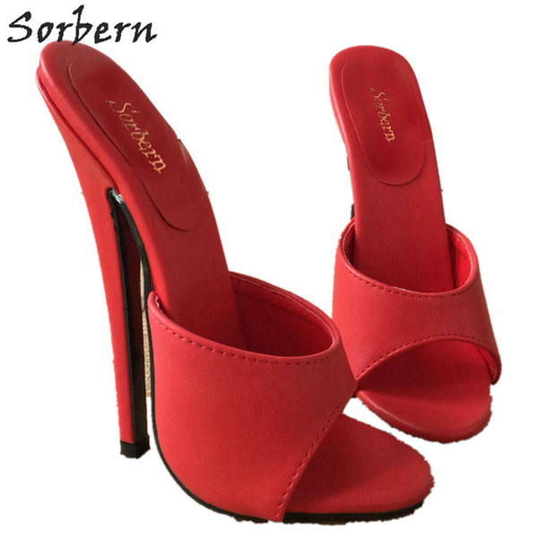 Sorbern 18Cm High Heel Mules Women Slippers Sexy Mistress Hi Heel Stiletto Fetish Shoes Summer Slipper Slides Mule Red Matte