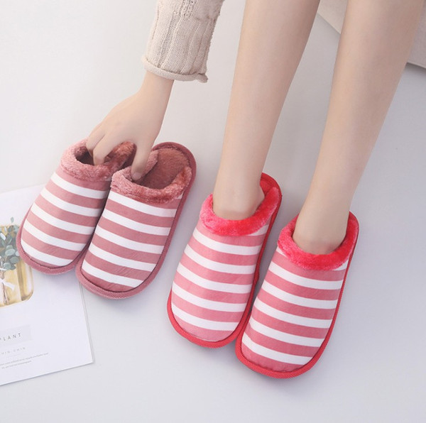 Winter shoes Grid pattern Indoor household slippers Keep warm Plush thickening Non-slip Women casual shoes Thick sole Cotton-padded shoes Q3