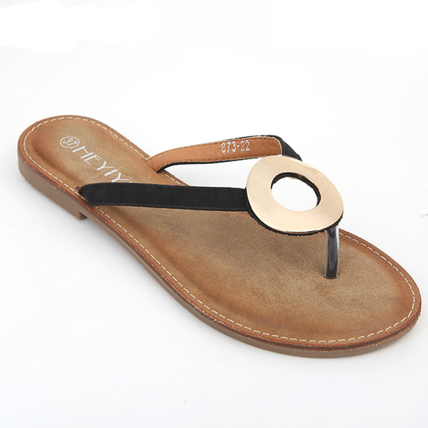 HEYIYI Flip Flop Women Shoes Summer Flat Slides Beach Shoes Comfortable Rubber Soft Sole Circle Large Size Black White Beige