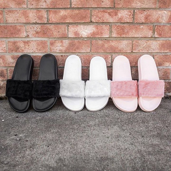 Leadcat Fenty Rihanna Shoes Women Slippers Indoor Sandals Girls Fashion Scuffs Pink Black White Grey Fur Slides Without Box High Quality