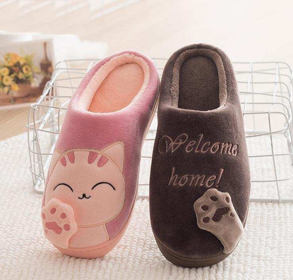 Unisex cat pattern slippers home cartoon slippers household cotton slipper girls cute slipper adorable indoor scuffs zy939