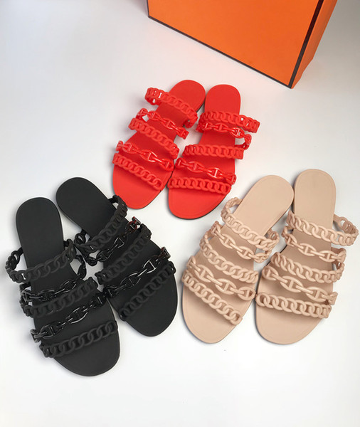 Women Summer five Chain Flat Jelly Shoes Lady Fashion Beach Slippers Sandals