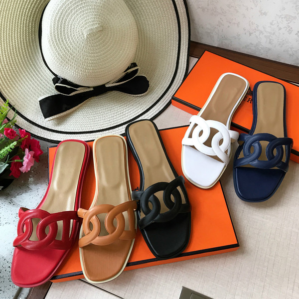 Summer genuine leather Tricyclic Flats Original Quality Sandals France Brand Loafers Fashion flip flops beach outdoor women's sandals