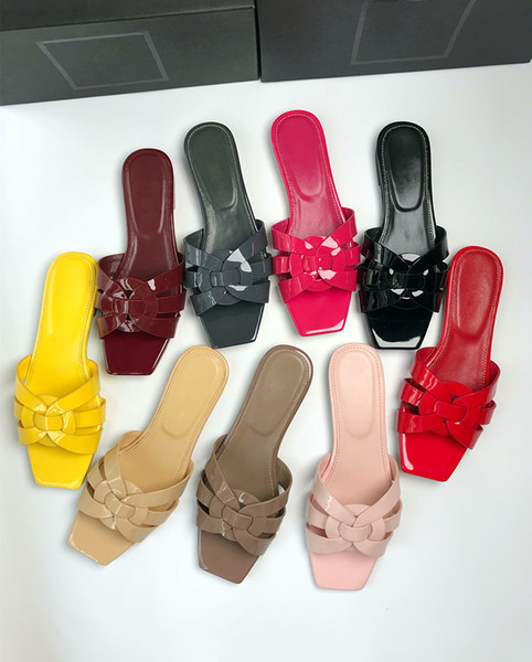 Europe and the United States new summer multi-color patent leather weave hollow classic wild flat bottomed toe sandals and slippers