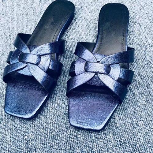 Genuine Leather Luxury new slippers cut out summer beach sandals Fashion women Weave outdoor slippers indoor flip flop Summer Style