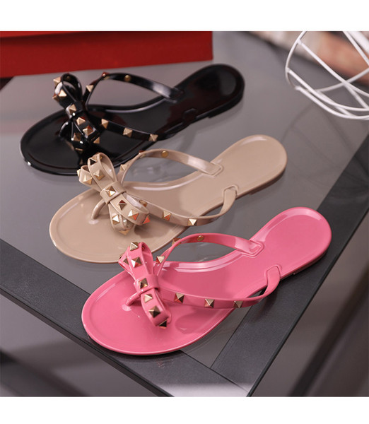 2018 NEW BRAND WOmen Summer Fashion Beach shoes,Flip-flops jelly Casual sandals,flat bottomed slippers,bowknot,Rivets, Beach Shoes