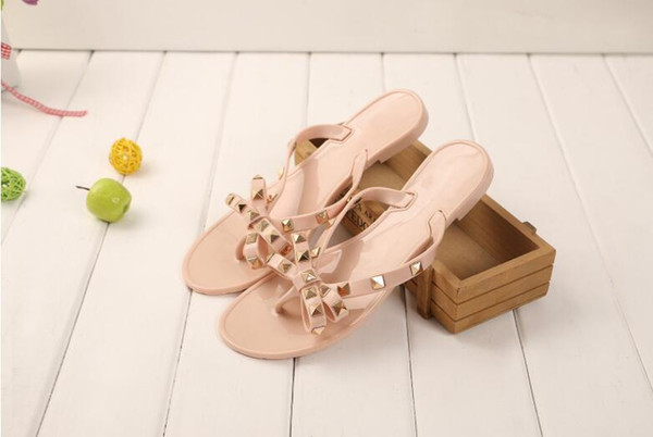 new Europe and US summer cool slippers new fashion bow sandals beach sandals decorated with rivets