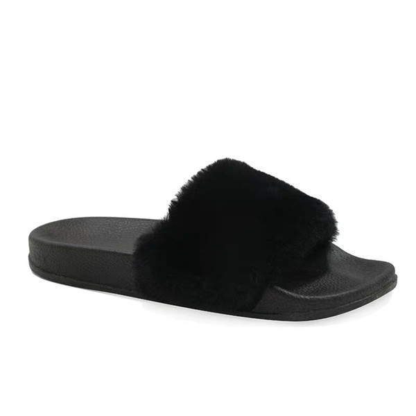 New Fur Classic Slippers Ladies Autumn and Winter Home Shoes Flat-soled Slip-proof Outside Wear Indoor High-quality One-word Fleece Slippers