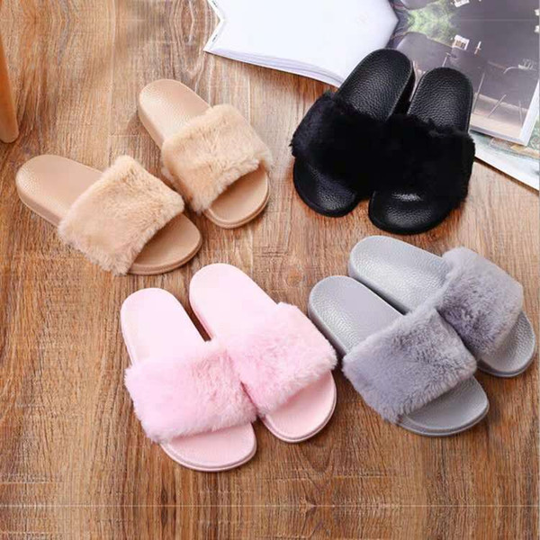 Indoor sandals women's fashion skirt pink black brown grey fur slide Box-Free high-quality classic fashion women's slippers