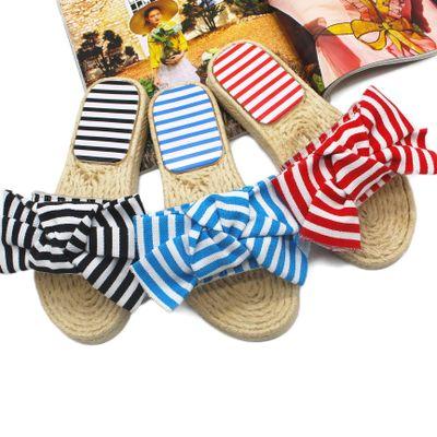 10 pair fashion bowknot slippers striped weave summer sandals wild slipper beach Ladies Indoor casual beach sandals lovely girl