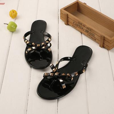 new Europe and US summer lady Bowknot cool slippers new fashion bow sandals beach sandals decorated with rivets