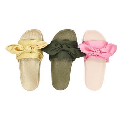 10 pair fashion pink Rihanna Fenty Color Slipper Slide Slippers Ladies Indoor Bowknot Silk casual sandals lovely girl summer Scuffs