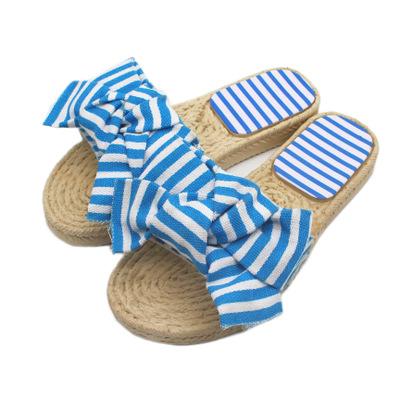 1 pair fashion bowknot slippers striped weave summer sandals wild slipper beach Ladies Indoor casual beach sandals cute school sandals