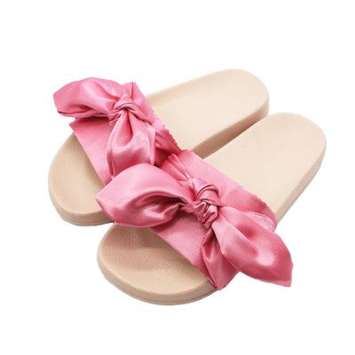 1 pair fashion pink Rihanna Fenty Color Slipper Slide Slippers Ladies Indoor Bowknot Silk casual sandals lovely girl summer Scuffs 4 colors