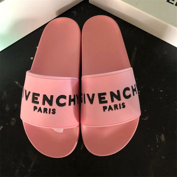 High Quality Luxury Designer Men Summer Pink White Rubber Slippers Beach Slide Fashion Scuffs Sandals Indoor Shoes Size 36-45