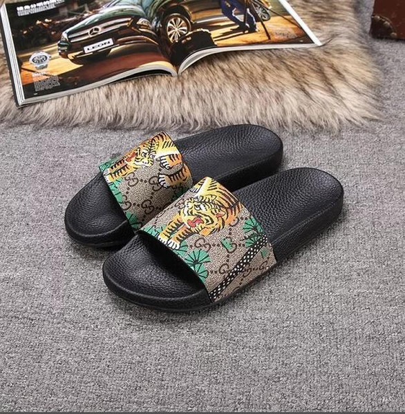 2018 Designer Tiger Slide Beach Designer Slippers Pursuit Satin Sandals Women Men Brand Luxury Shoes Casual Fashion Flip Flops Slipper 36-45