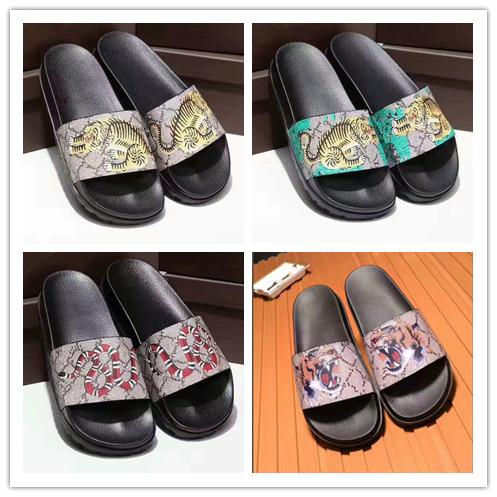 Top Quality Designer Brand Men Summer Sandals Beach Slide Fashion Slippers Indoor Shoes Tiger Flowers Snake Luxury Slippers Size EUR 39-45 G