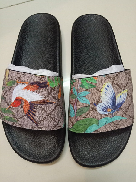 2019 slip-on Flowers and birds patterned rubber sandals with gear soles for casual fashion beach slippers bottom of the thick non-slip GG