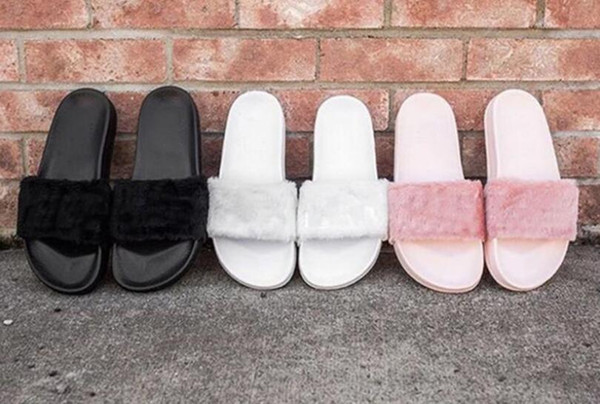 Wholesale 2017 Fsshion New Arrival Fenty Rihanna Slippers Women Home Indoor House Sliders Pink Black Grey Scuff girls