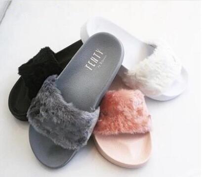 Wholesale With the original logo 2017 Fsshion New Arrival Fenty Rihanna Slippers Women Home Indoor House Sliders Pink Black Grey Scuff girls