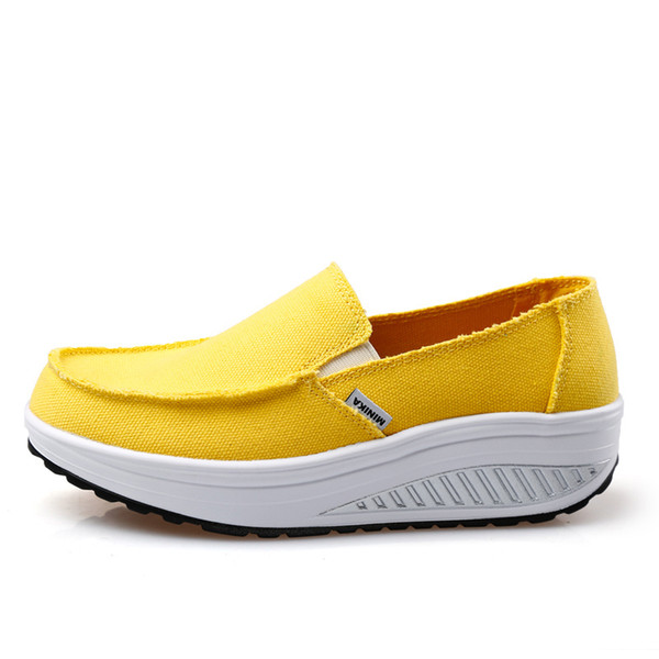 Hot Sale-Summer Women's Shoes Yellow Blue Sport Shoes Walking Flats Height Increasing Women Platform Canvas Swing Wedges Shoe Fitness shoes