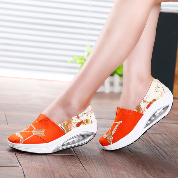 Hot Sale-NEW Fitness shoes Women Shape-up Wedge Sneakers Slip On Canvas Loafers Platform Light Cushion Fitness Swing Shoes