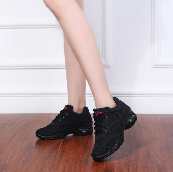 Hot Sale-New airbag bottom square dance shoes sports fitness jump fly woven fabric women's shoes dance shoes ladies