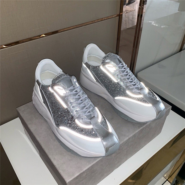 Hot Sale- Official Quality London Luxury Women Luxury Men Calf Rubberised Lace Up Trainers Reflective Strip Fashion