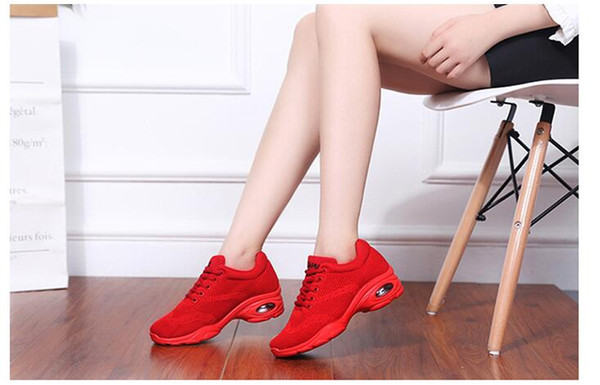 Hot Sale-New airbag bottom square dance shoes sports fitness jump fly woven fabric women's shoes dance shoes ladies