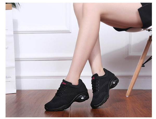 Hot Sale-airbag bottom square dance shoes sports fitness jump fly woven fabric women's shoes dance shoes ladies