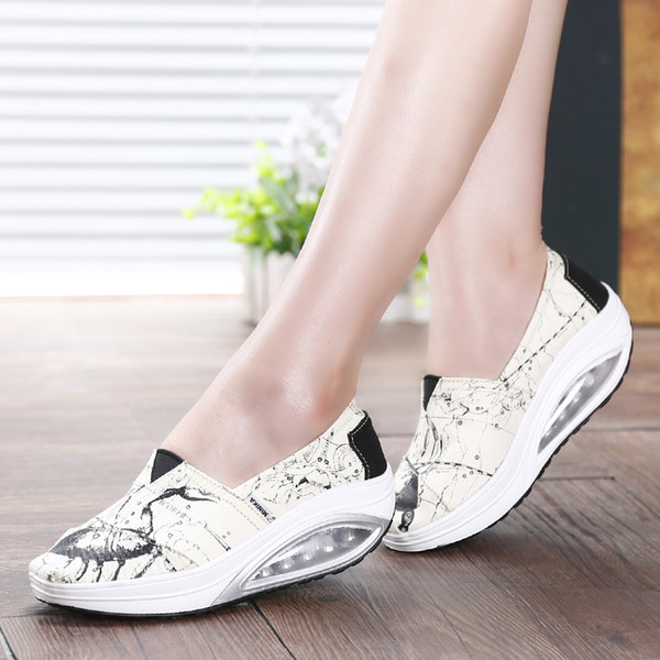 Hot Sale-Women Slip On Canvas Cushion Sports Shoes Slimming Rocking Wedge Sneakers Platform Fitness shoes