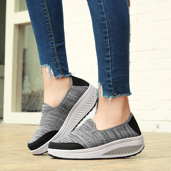 Hot Sale-New Women Black Purple Toning Breathable Platform Swing Wedge Shoes Health Deportivas Mujer