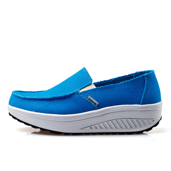 Hot Sale- Summer Women's Shoes Yellow Blue Sport Shoes Walking Flats Height Increasing Women Platform Canvas Swing Wedges Shoe Fitness shoes