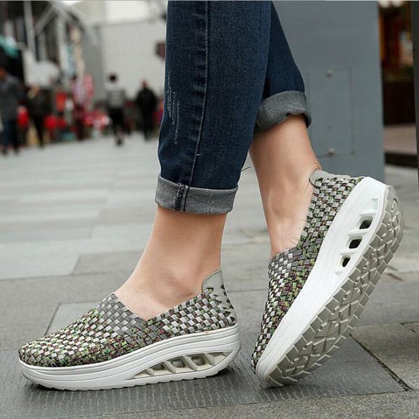 Hot Sale-BJYL womens shoes mesh cloth shoes breathable slope with high platform womens shoes summer casual shoe women