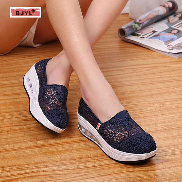 BJYL platform sneakers shoes woman summer mesh breathable womens shoes fashion platform platform loafers lace sports women shoes