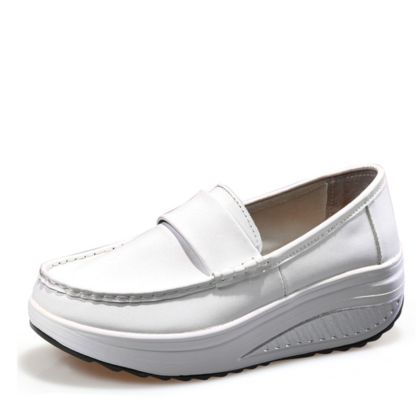 Leather 4.5CM Swing Shoes For Women Slip-on Black White Comfortable Women Slimming Sneakers Spring Autumn Daily Shoes