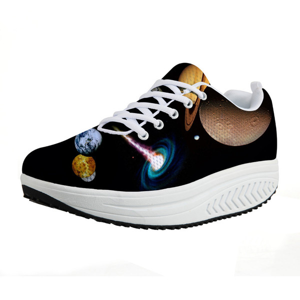 Black Women Fitness Sports Platform Shoes Woman Space Planets Galaxy Sneaker Body Shaping Toning Slimming Swing Shoe