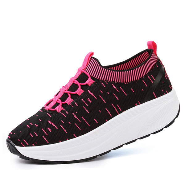 Mesh Fall Rocking Shoes Women Elastic Woven Slip On Sneakers Women Platform Sapatos Fitness Shoes